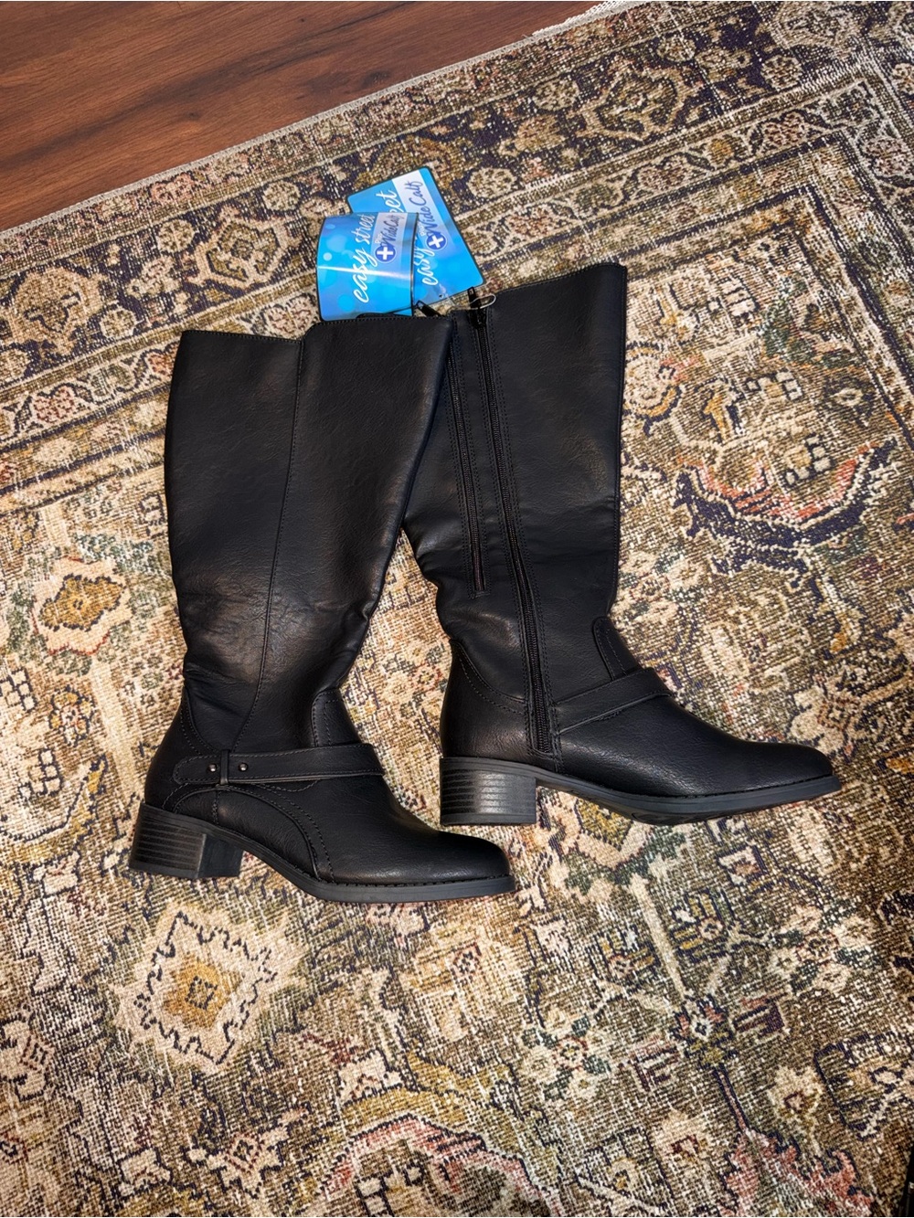 Women’s Black Knee-High Riding Boots - Classic Zip & Strap wide calf